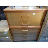 2 teak effect bedroom chest of drawers, height 107cm, width 78cm approx.