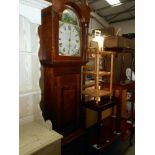 A Victorian oak cased 30 hour longcase Grandfather clock painted arch dial hunting scene W.