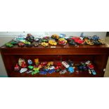 2 shelves of mixed diecast including Corgi, Matchbox, Hot Wheels etc.