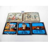 3 19c coloured glass magic lantern slides and 2 others