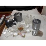 2 glass candle holders in good condition and a quantity of Swarovski,