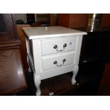 A white finished 2 drawer bedside chest of drawers, height 56cm, width 45.5cm approx.