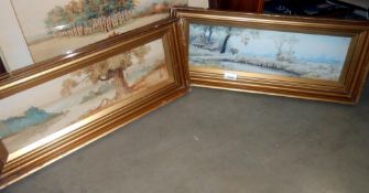 A pair of framed and glazed Japanese early 20c watercolours, rural landscapes,