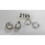 Two pairs of 9ct white cold hoop earings.