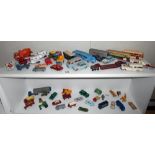 2 shelves of early Lesney/Matchbox and Dinky diecast