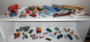 2 shelves of early Lesney/Matchbox and Dinky diecast