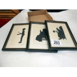 3 Dickens framed and glazed silouhettes, Scrooge,