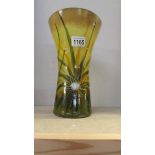 A hand made mouth blown vase with floral decoration, 27 cm tall, top diameter 16.5 cm.