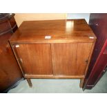 A retro record/music cabinet, missing 1 handle, height 72cm, width 61cm approx.