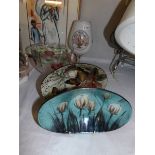 A floral decorated vase, footed bowl and 2 dishes.