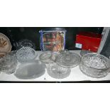 A quantity of moulded glass etc, including cake stand, bowls,