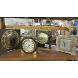 2 Smith's mechanical mantel clocks and 2 quartz clocks.