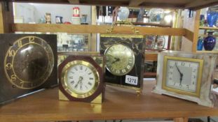 2 Smith's mechanical mantel clocks and 2 quartz clocks.