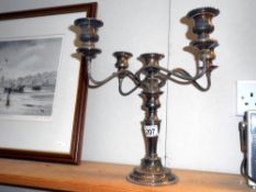 A silver plated 5 piece 4 arm candelabra