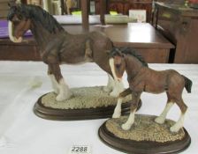 A Country Artists shire horse mare, No. CA198 together with a Country Artists shire horse foal.