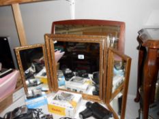 A gilt framed triple dressing table mirror (some minor chips in places) Height 49.