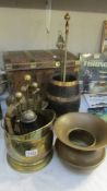 A mixed lot of brass ware including log box, small coal scuttle etc.