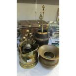 A mixed lot of brass ware including log box, small coal scuttle etc.