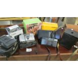 A mixed lot of photographic equipment including Kodak box Brownie, Fugi and Canon camera's,