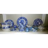 A shelf of blue and white and a quantity of Wedgwood (small tureen is slightly a/f)