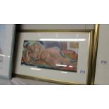 Michael Jenkins, Modernist acrylic painting of a sleeping female nude signed with initials M.J.