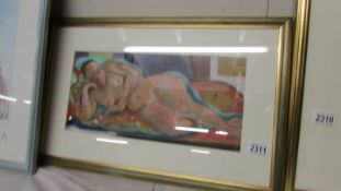 Michael Jenkins, Modernist acrylic painting of a sleeping female nude signed with initials M.J.