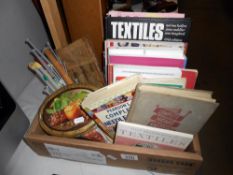 A box of haberdashery, knitting needles,