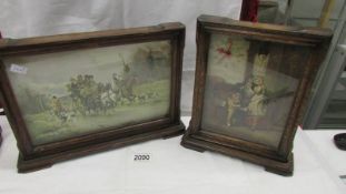 Two unusual oak framed picture clocks with battery movements, both in working order.