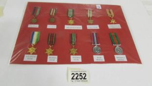 A board of 10 WW2 miniature medals.