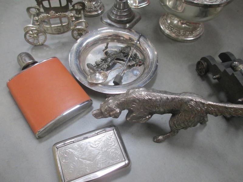 A mixed lot of silver plate including springer spaniel, canons, small gallery tray, - Image 4 of 4