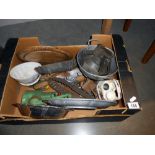 A box of misc kitchenalia including jelly moulds