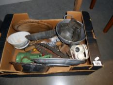 A box of misc kitchenalia including jelly moulds