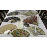 10 vintage fans including ostrich feather and lace.