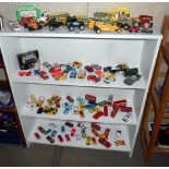 4 shelves of mixed diecast including Corgi, Matchbox, Hot Wheels etc.