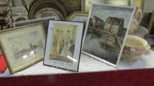 Five framed pictures including oil paintings and watercolours.