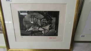 Eddie Bianchi (act.1975-1995) Artist's proof modernist abstract monochrome etching name stamped.