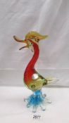 A multicoloured Murano glass duck with original sticker on side, 13" (33cm),