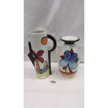 A Lorna Bailey Tropican design jug and a Lorna Bailey Lakeside design vase, both signed.