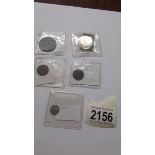 Victorian coins - 1843 EF three half pence, 1843 VF half farthing, 1844 half farthing,