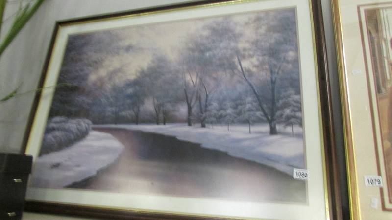 A framed winter scene.