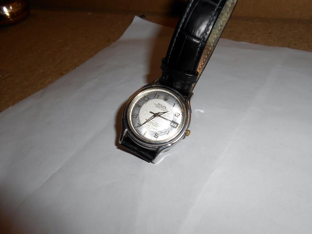 A Rolex Oyster perpetual date set wrist watch on replacement strap. - Image 8 of 9