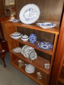 A quantity of blue and white dinner ware including a meat platter and tureens, 1 a/f,