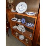 A quantity of blue and white dinner ware including a meat platter and tureens, 1 a/f,