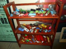 3 shelves of diecast including Matchbox, Ertl Thomas the Tank Engine etc.