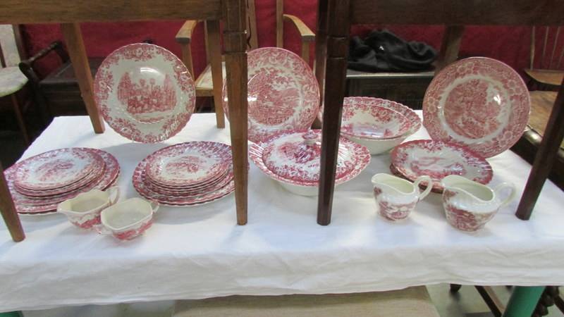 Approximately 26 pieces of Johnson Bros., pink and white dinner set.