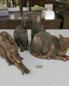 4 Marsha McCarthy cats (circa 2003), one pair of bookends and 2 reclining cats.