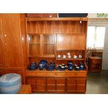 A teak effect wall unit (drinks cabinet locked, no key) Height 194cm,