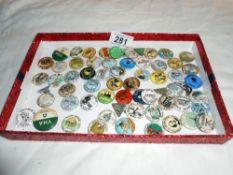 A box of assorted YMCA pin badges etc.