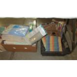 2 boxes of assorted linen including new bedlinen, chair covers etc.