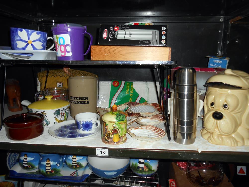 3 shelves of kitchenalia including nut brown rolling pin, Sylvac tea caddy, - Image 3 of 4